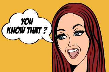 Çizgi roman tarzında, mesajlı sevimli bir retro kadın.