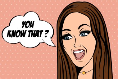 Çizgi roman tarzında, mesajlı sevimli bir retro kadın.