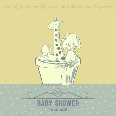 Bebek duş kartı retro oyuncaklar ile