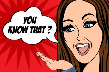 Çizgi roman tarzında, mesajlı sevimli bir retro kadın.