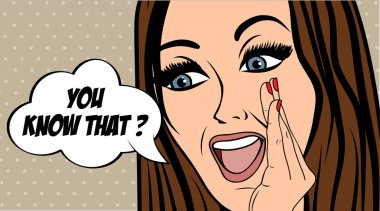 Çizgi roman tarzında, mesajlı sevimli bir retro kadın.