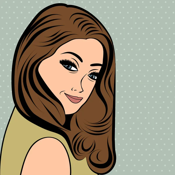 Cute retro woman with long  hair in comics style — Stock Vector