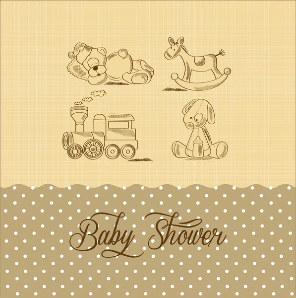 Cartão de banho de bebê com brinquedos retro —  Vetores de Stock
