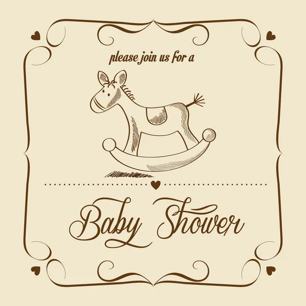 Kaart van de baby douche met retro speelgoed — Stockvector