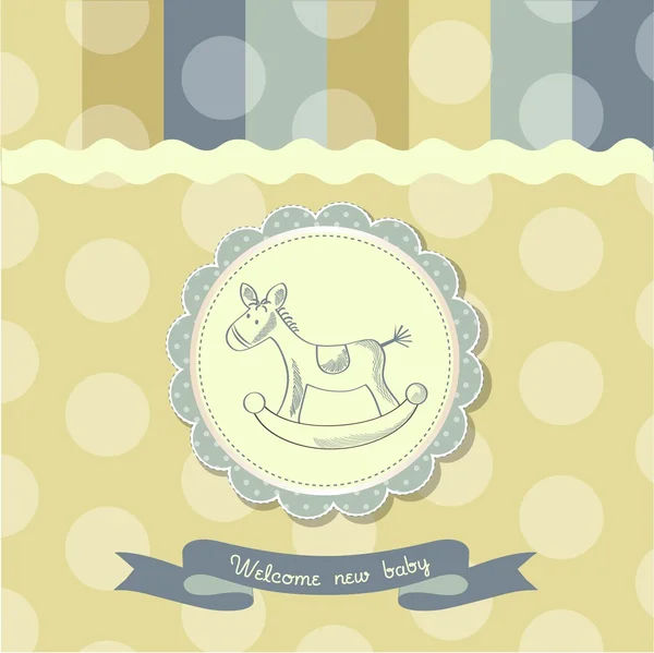 Retro baby shower card with rocking horse — Stock Vector