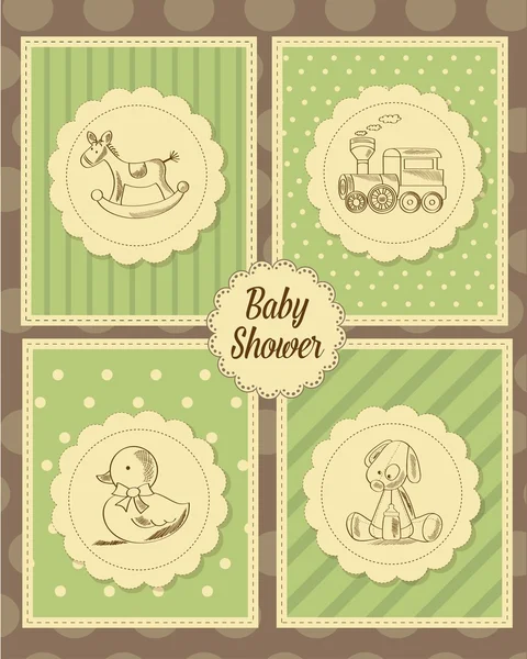 Tarjeta de ducha de bebé con juguetes retro — Archivo Imágenes Vectoriales