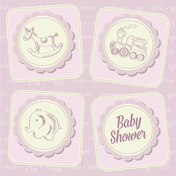 Baby flicka dusch kort med retro leksaker — Stock vektor