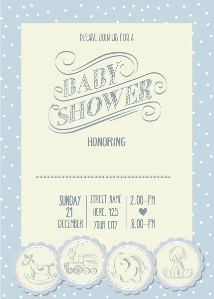 Baby boy shower card with retro toys Stock Illustration