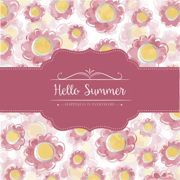 Watercolor floral  card  with message Hello Summer — Stock Vector