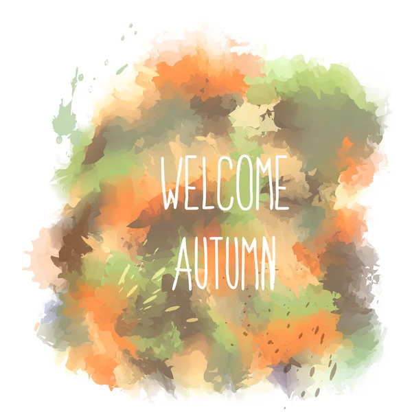 Bienvenue l'automne. lettrage dessiné à la main sur fond d'aquarelle — Image vectorielle