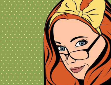 Pop Art vektör çizim kırmızı saçlı kız
