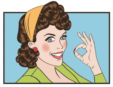 Pop sanat sevimli retro kadın çizgi roman tarzı Ok işareti ile