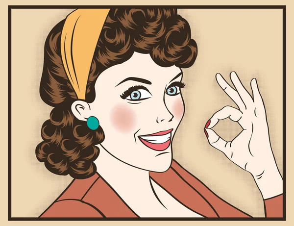 Pop sanat sevimli retro kadın çizgi roman tarzı Ok işareti ile