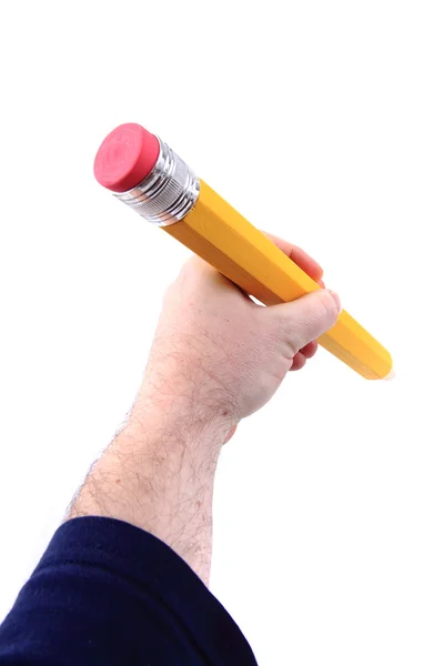 Duży ołówek w ręku człowieka — Zdjęcie stockowe