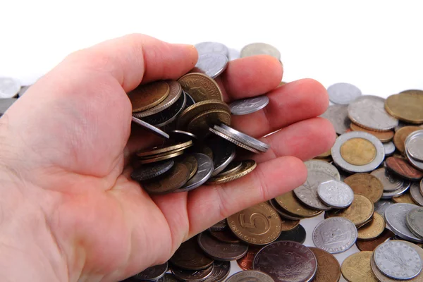 Old european coins in my hand — Stock Photo, Image