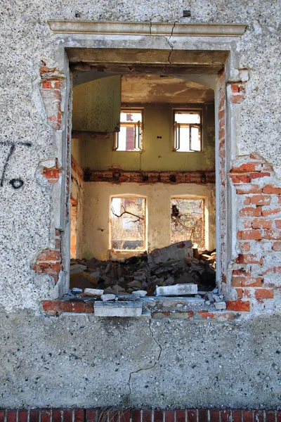 Old window from damaged house — Stock Photo, Image