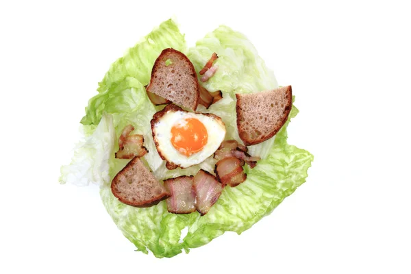Prosciutto e uova con lattuga e pane — Foto Stock