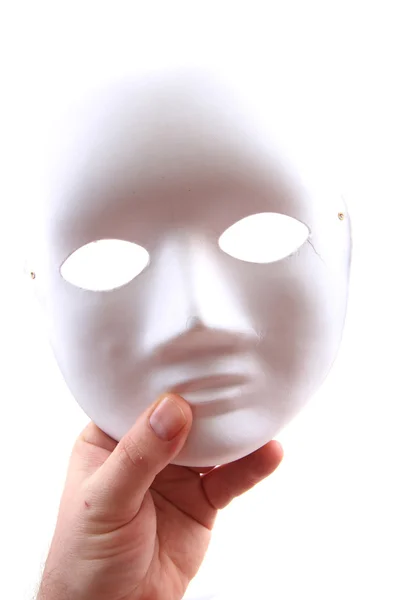 Masque de carnaval blanc à la main humaine — Photo