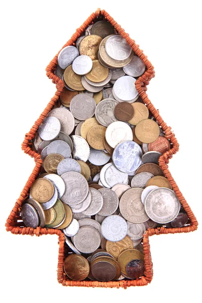 Old european coins as christmas tree — Stock Photo, Image