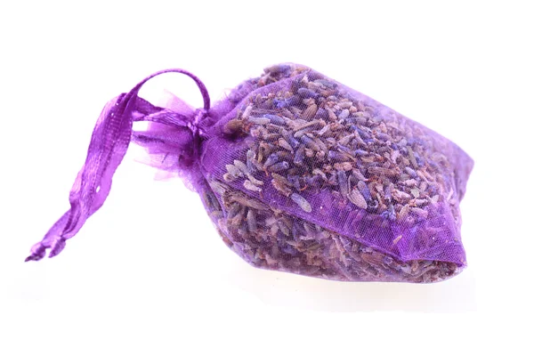 Piccola borsa viola con lavanda — Foto Stock