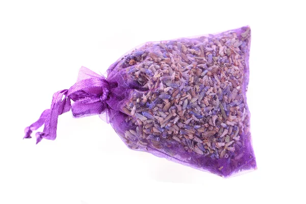 Piccola borsa viola con lavanda — Foto Stock