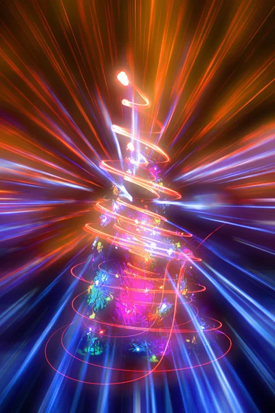 Árvore de xmas com abstrato luzes de Natal explosão — Fotografia de Stock