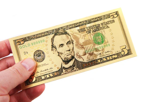 Golden Dollar Banknote Isolated White Background — Stock Photo, Image