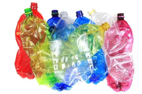 Botellas Plástico Color Aisladas Fondo Blanco — Foto de Stock