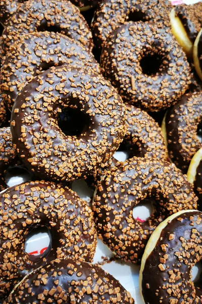 Schokolade Donuts Textur Als Sehr Schöne Lebensmittel Hintergrund — Stockfoto