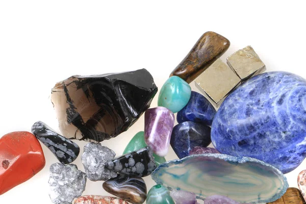 Colección Gemas Minerales Color Aislada Sobre Fondo Blanco — Foto de Stock