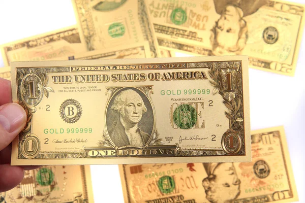 Golden Dollar Banknote Isolated White Background — Stock Photo, Image