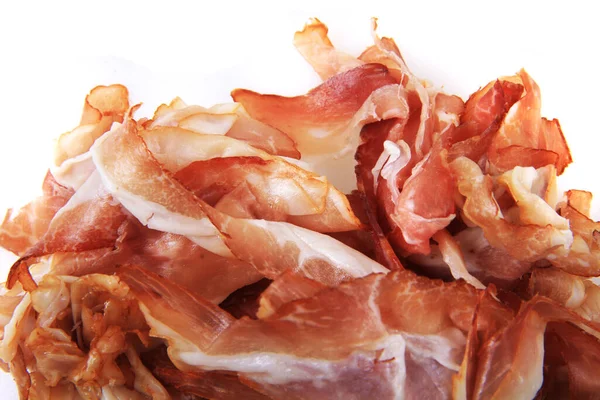 Prosciutto Essiccato Isolato Fondo Bianco — Foto Stock