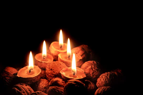 Navidad nueces velas — Foto de Stock