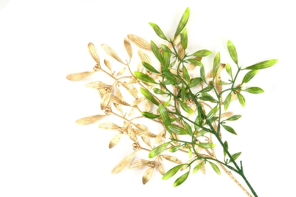 Green and gold christmas mistletoe background — Stock Photo, Image