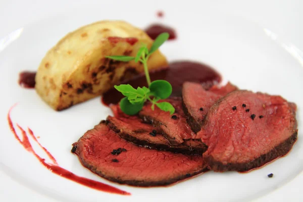 Roasted celery and beaf steak — Stock Photo, Image