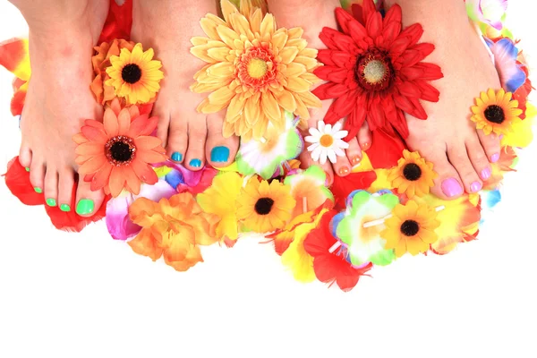 Mulheres pés (pedicure) com flores — Fotografia de Stock