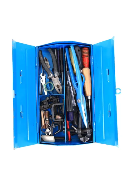 Mechanic tools from repairman in blue box — Stock Photo, Image