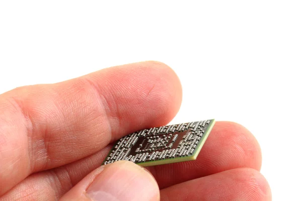 Computer chip in de menselijke hand — Stockfoto