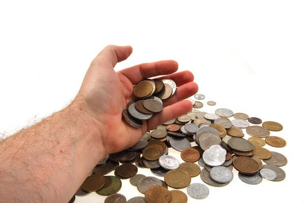 Old european coins in my hand — Stock Photo, Image