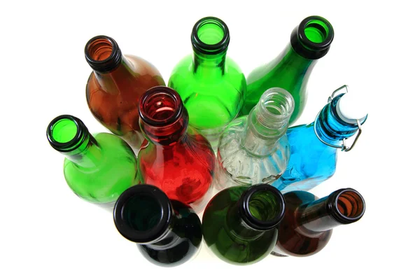 Botellas de vidrio de color vacío —  Fotos de Stock