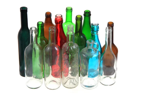 Bottiglie di vetro di colore vuoto — Foto Stock