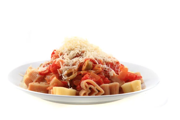 Pasta with olives and tomatoes — Stock Photo, Image