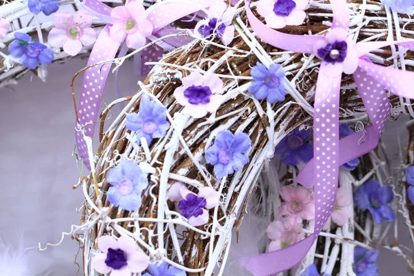 Spring violet plastic flowers decoration — Stock Photo, Image