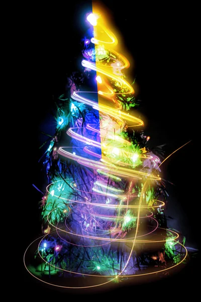 Christmas tree from lights — Stock Photo, Image