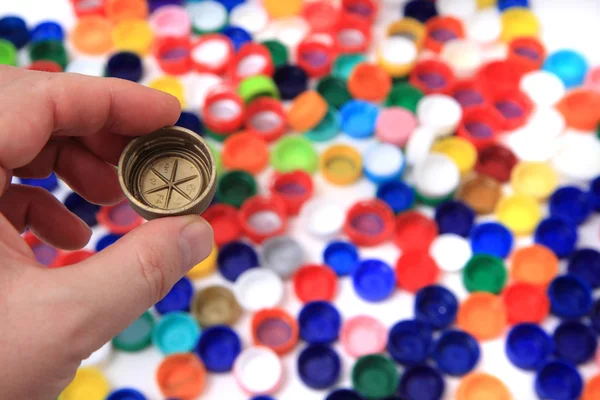 Collecting of color pet caps — Stock Photo, Image