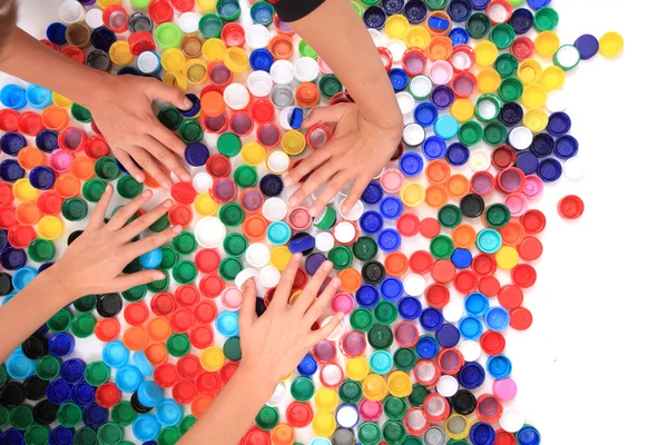 Collecting of color pet caps — Stock Photo, Image