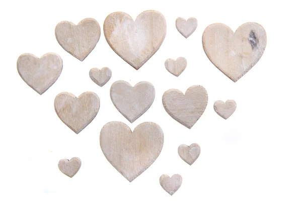Corações de madeira fundo — Fotografia de Stock