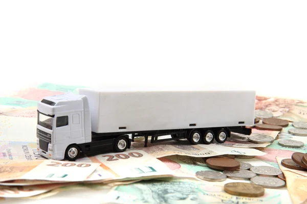 Vit lastbil och tjeckiska pengar — Stockfoto