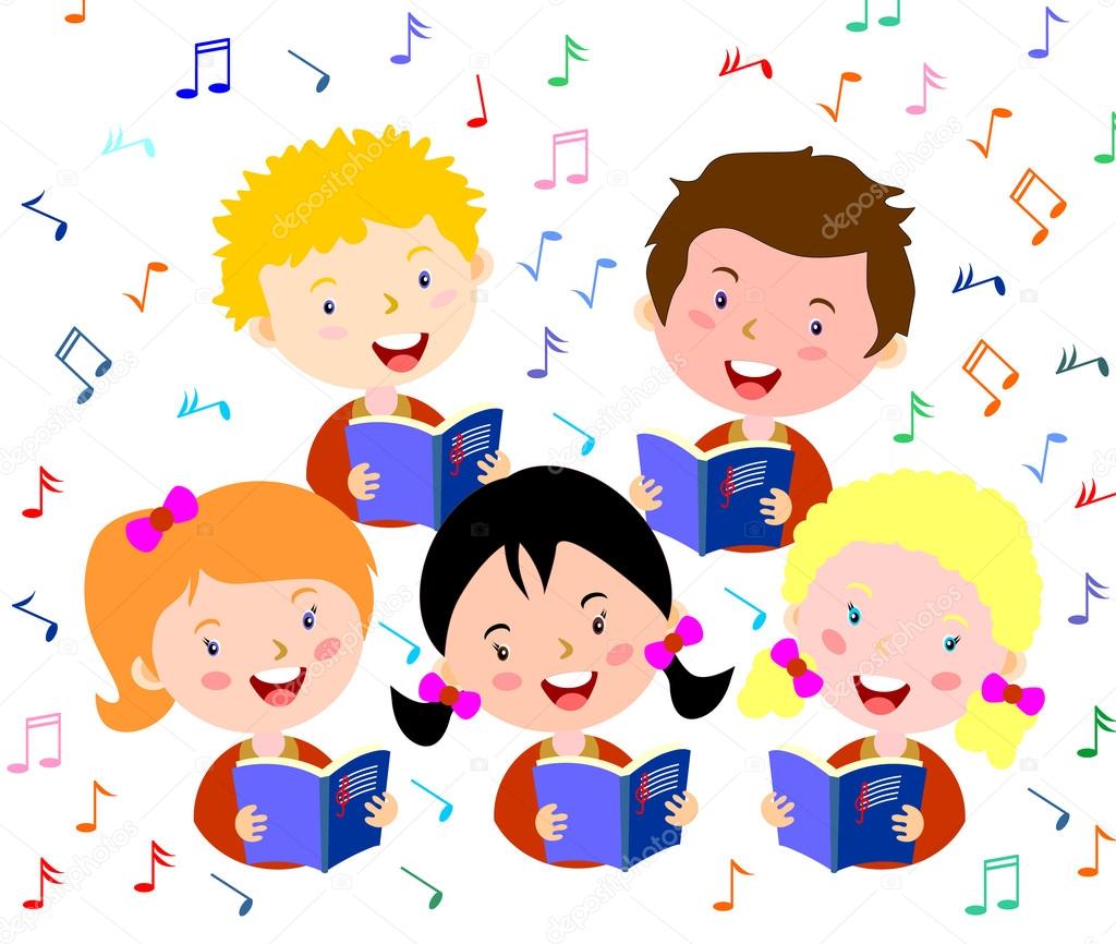 Children choir. Kids choir singing.