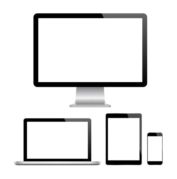 Moderner Monitor, Computer, Laptop, Telefon, Tablet — Stockvektor